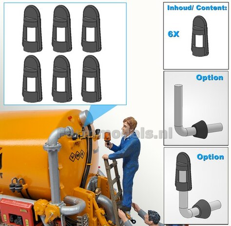 6x AFDEK-/ BESCHERM DOPJES t.b.v. ZWAAILAMPSTEUN passen op  &Oslash; 1mm steun. Materiaal: Resin ZWART gespoten geleverd 1:32 