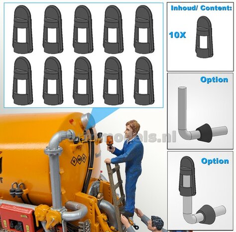 10x AFDEK-/ BESCHERM DOPJES t.b.v. ZWAAILAMPSTEUN passen op  &Oslash; 1mm steun. Materiaal: Resin ZWART gespoten geleverd 1:32 