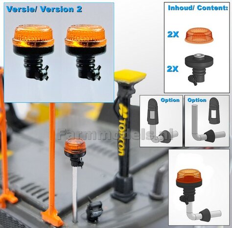 2x ZWAAILAMPEN V2  = 2x Zwaailamphuis/houder + 2x afdekkap VERSIE 2, geschikt voor montage op &Oslash; 1mm steun 1:32  