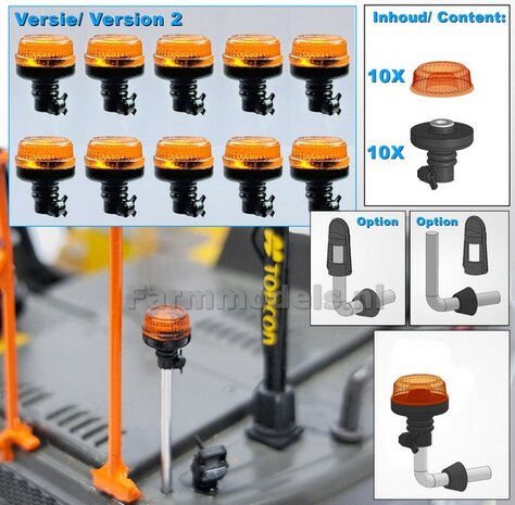 10x ZWAAILAMPEN V2  = 10x Zwaailamphuis/houder + 10x afdekkap VERSIE 2, geschikt voor montage op &Oslash; 1mm steun 1:32  