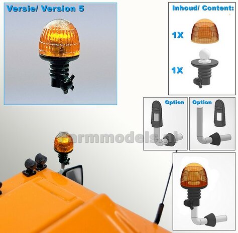 1x ZWAAILAMPEN V5  = 1x Zwaailamphuis/houder + 1x afdekkap VERSIE 5, geschikt voor montage op &Oslash; 1mm steun 1:32  APRIL LEVERBAAR/ AVAILABLE