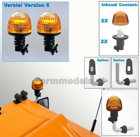 2x ZWAAILAMPEN V5  = 2x Zwaailamphuis/houder + 2x afdekkap VERSIE 5, geschikt voor montage op &Oslash; 1mm steun 1:32  APRIL LEVERBAAR/ AVAILABLE
