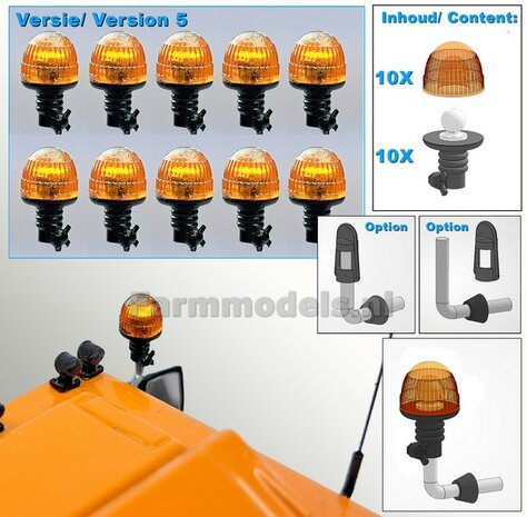 10x ZWAAILAMPEN V5  = 10x Zwaailamphuis/houder + 10x afdekkap VERSIE 5, geschikt voor montage op &Oslash; 1mm steun 1:32  APRIL LEVERBAAR/ AVAILABLE