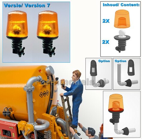 2x ZWAAILAMPEN V7  = 2x Zwaailamphuis/houder + 2x afdekkap VERSIE 7, geschikt voor montage op &Oslash; 1mm steun 1:32  