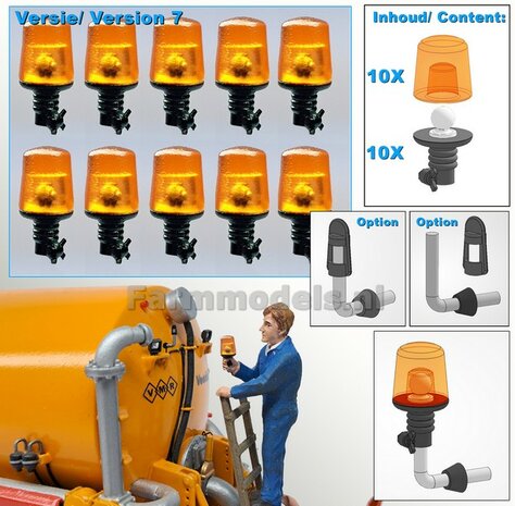 10x ZWAAILAMPEN V7  = 10x Zwaailamphuis/houder + 10x afdekkap VERSIE 7, geschikt voor montage op &Oslash; 1mm steun 1:32  