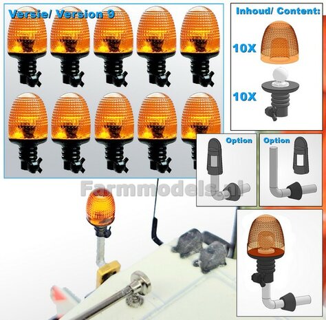 10x ZWAAILAMPEN V9  = 10x Zwaailamphuis/houder + 10x afdekkap VERSIE 9, geschikt voor montage op &Oslash; 1mm steun 1:32  APRIL LEVERBAAR/ AVAILABLE