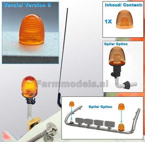 1x LOSSE ZWAAILAMP AFDEKKAP V9 = zonder zwaailamp huis/houder (VERSIE 9)  1:32