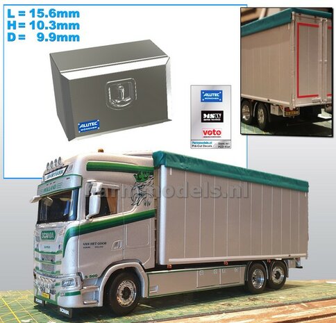 Opbergkist GLAD 15.6mm x 10.3mm x 9.9mm DEURAFDRUK VOORKANT Materiaal Resin ALUMINIUM GLANS gespoten geleverd  1:32    