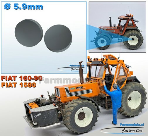 2x Afdekplaat &Oslash; 5.9 mm t.b.v. FIAT 1580/160-90  ROS  ACHTERAS VELG   RESIN BLANK Geleverd 1:32 Farmmodels Premium Line