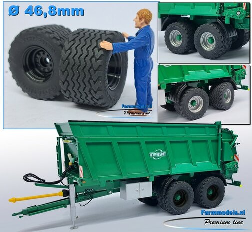 &Oslash; 46.8 mm: TEBBE HS 240: 2x Vredestein Flotation Pro Banden met ZWART GLANS gespoten Velgen 1:32 Premium Line Series  
