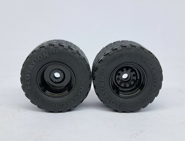 &Oslash; 46.8 mm: TEBBE HS 240: 2x Vredestein Flotation Pro Banden met ZWART GLANS gespoten Velgen 1:32 Premium Line Series  
