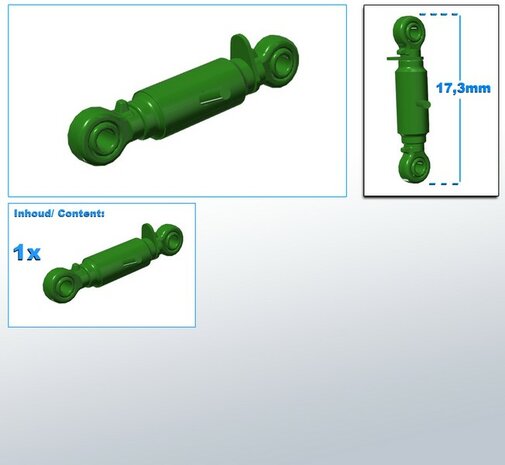 Topstang lengte 17.3mm met 2x KOGELKOP aansluiting. Resin, gespoten in JD 7810 OUD GROEN 1:32
