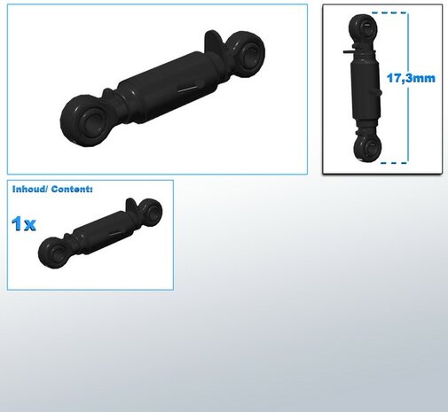 Topstang lengte 17.3mm met 2x KOGELKOP aansluiting. Resin, gespoten in ZWART GLANS 1:32