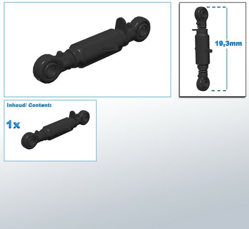 Topstang lengte 19.3mm met 2x KOGELKOP aansluiting. Resin, gespoten in ZWART GLANS 1:32
