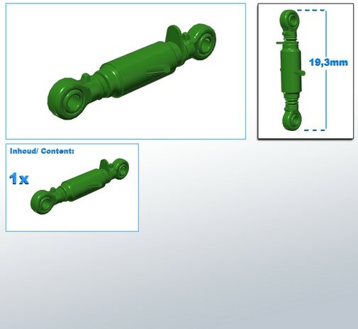 Topstang lengte 19.3mm met 2x KOGELKOP aansluiting. Resin, gespoten in JD 7810 OUD GROEN 1:32