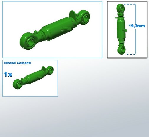 Topstang lengte 19.3mm met 2x KOGELKOP aansluiting. Resin, gespoten in JD 7R 310 GROEN 1:32