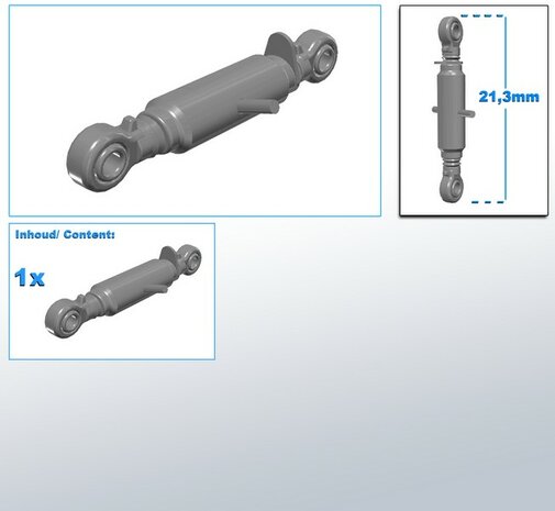 Topstang lengte 21.3mm met 2x KOGELKOP aansluiting. 3D geprint RESIN BLANK geleverd 1:32