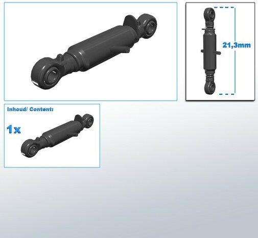 Topstang lengte 21.3mm met 2x KOGELKOP aansluiting. Resin, gespoten in MF 9S CHASSIS GRIJS 1:32