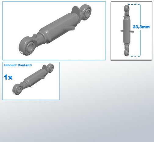Topstang lengte 23.3mm met 2x KOGELKOP aansluiting. 3D geprint RESIN BLANK geleverd 1:32