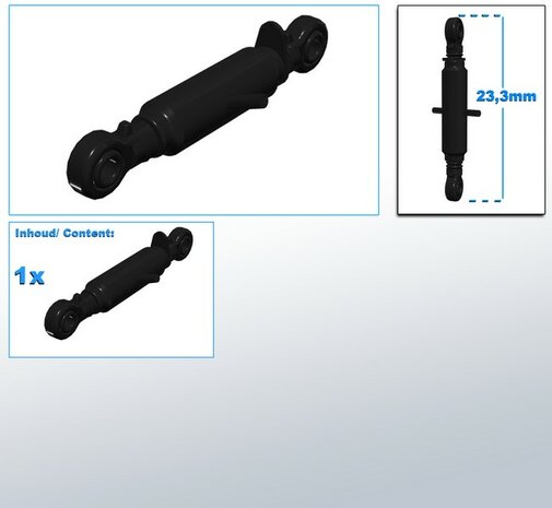 Topstang lengte 23.3mm met 2x KOGELKOP aansluiting. Resin, gespoten in ZWART GLANS 1:32