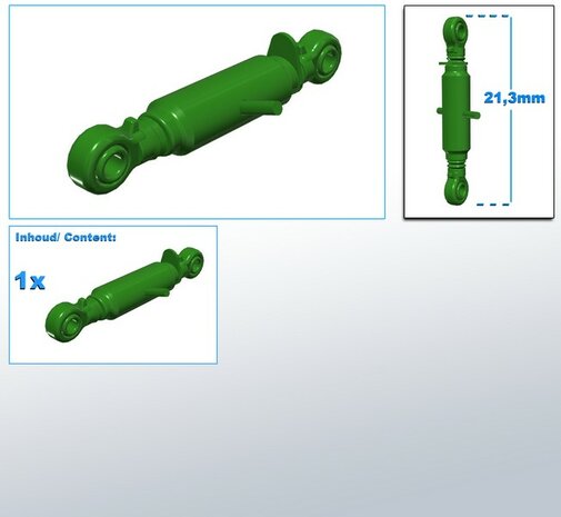 Topstang lengte 21.3mm met 2x KOGELKOP aansluiting. Resin, gespoten in JD 7810 OUD GROEN 1:32