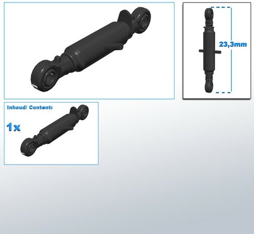 Topstang lengte 23.3mm met 2x KOGELKOP aansluiting. Resin, gespoten in (FENDT) DONKER GRIJS 1:32