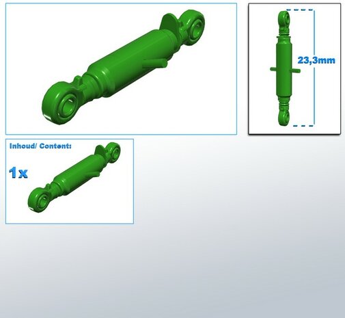 Topstang lengte 23.3mm met 2x KOGELKOP aansluiting. Resin, gespoten in JD 7R 310 GROEN 1:32