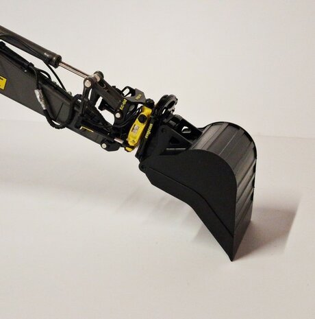 BOUWKIT: Engcon EC326 Draaikantelstuk met gripper Giekaansluiting Pen Koppeling naar S70 koppeling bak &amp; hulpstukken. Resin ZWART GLANS en GEEL Gespoten geleverd 1:32 