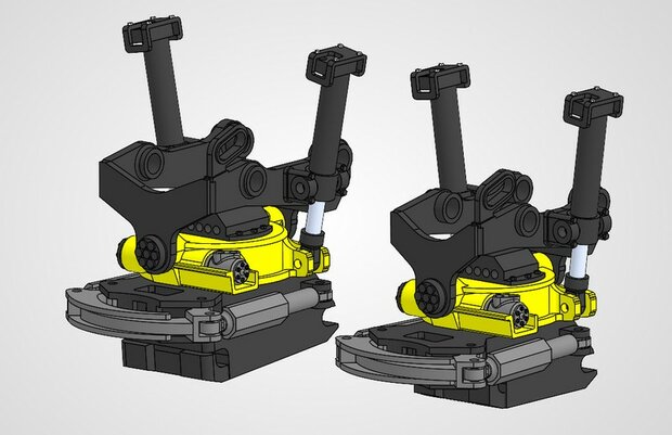 BOUWKIT: Engcon EC326 Draaikantelstuk met gripper Giekaansluiting Pen Koppeling naar S70 koppeling bak &amp; hulpstukken. RESIN BLANK geleverd 1:32 