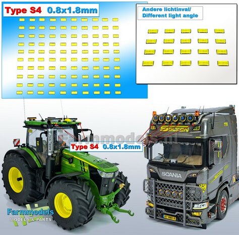 100x Zelfklevende GELE GLIMMERS/ REFLECTOREN  Type S4  afmeting: 0.8 x 1.8mm  Kleur: HELDER GEEL  Farmmodels.nl