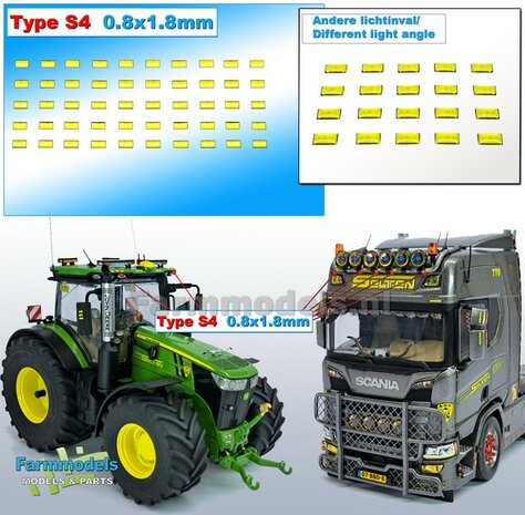 50x Zelfklevende GELE GLIMMERS/ REFLECTOREN  Type S4  afmeting: 0.8 x 1.8mm  Kleur: HELDER GEEL  Farmmodels.nl