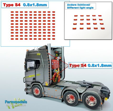 100x Zelfklevende RODE GLIMMERS/ REFLECTOREN  Type S4  afmeting: 0.8 x 1.8mm  Kleur: HELDER ROOD  Farmmodels.nl