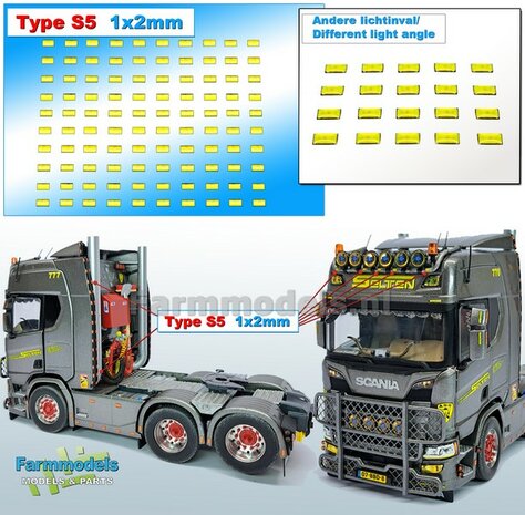 100x Zelfklevende GELE GLIMMERS/ REFLECTOREN  Type S5  afmeting: 1 x 2mm  Kleur: HELDER GEEL  Farmmodels.nl