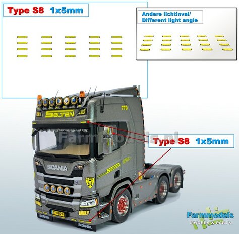 20x Zelfklevende GELE GLIMMERS/ REFLECTOREN  Type S8  afmeting: 1 x 5 mm  Kleur: HELDER GEEL  Farmmodels.nl