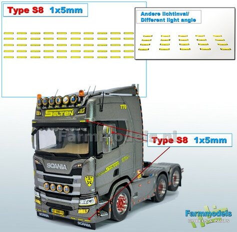 50x Zelfklevende GELE GLIMMERS/ REFLECTOREN  Type S8  afmeting: 1 x 5 mm  Kleur: HELDER GEEL  Farmmodels.nl