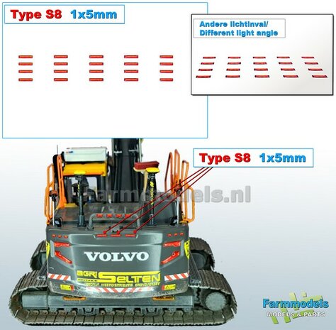 20x Zelfklevende RODE GLIMMERS/ REFLECTOREN  Type S8  afmeting: 1 x 5 mm  Kleur: HELDER ROOD  Farmmodels.nl