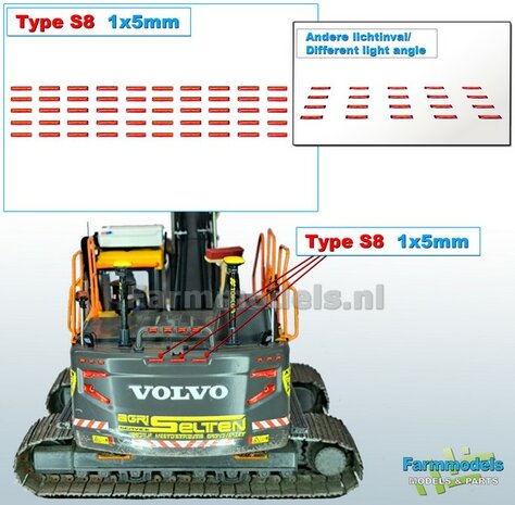50x Zelfklevende RODE GLIMMERS/ REFLECTOREN  Type S8  afmeting: 1 x 5 mm  Kleur: HELDER ROOD  Farmmodels.nl
