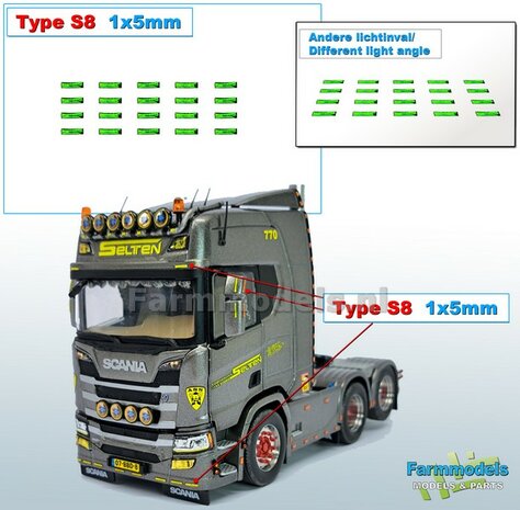 20x Zelfklevende GROENE GLIMMERS/ REFLECTOREN  Type S8  afmeting: 1 x 5 mm  Kleur: HELDER GROEN  Farmmodels.nl