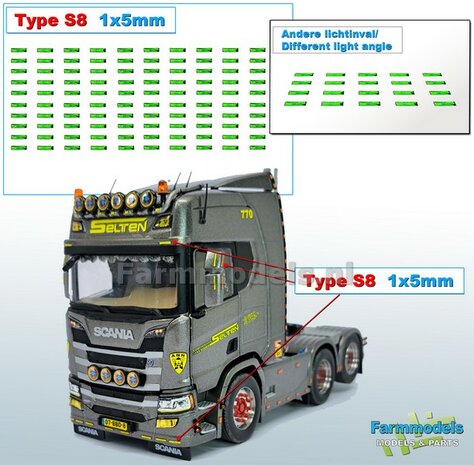 100x Zelfklevende GROENE GLIMMERS/ REFLECTOREN  Type S8  afmeting: 1 x 5 mm  Kleur: HELDER GROEN  Farmmodels.nl
