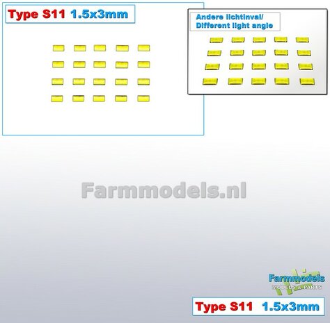 20x Zelfklevende GELE GLIMMERS/ REFLECTOREN  Type S11  afmeting: 1,5 x 3 mm  Kleur: HELDER GEEL  Farmmodels.nl