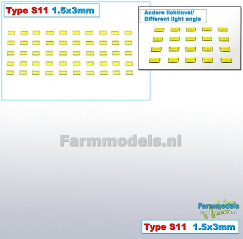 50x Zelfklevende GELE GLIMMERS/ REFLECTOREN  Type S11  afmeting: 1,5 x 3 mm  Kleur: HELDER GEEL  Farmmodels.nl