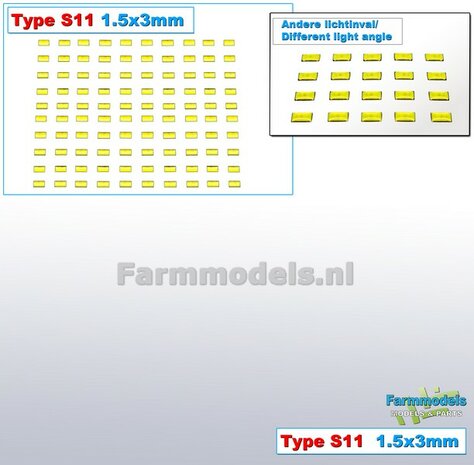 100x Zelfklevende GELE GLIMMERS/ REFLECTOREN  Type S11  afmeting: 1,5 x 3 mm  Kleur: HELDER GEEL  Farmmodels.nl