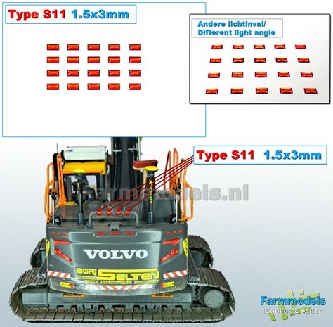 20x Zelfklevende RODE GLIMMERS/ REFLECTOREN  Type S11  afmeting: 1,5 x 3 mm  Kleur: HELDER ROOD  Farmmodels.nl