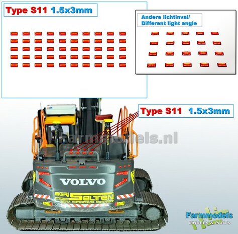 50x Zelfklevende RODE GLIMMERS/ REFLECTOREN  Type S11  afmeting: 1,5 x 3 mm  Kleur: HELDER ROOD  Farmmodels.nl