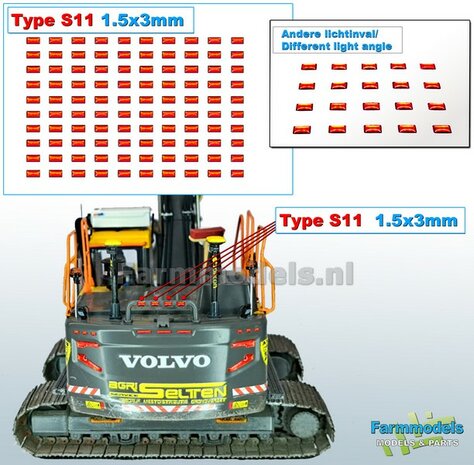 100x Zelfklevende RODE GLIMMERS/ REFLECTOREN  Type S11  afmeting: 1,5 x 3 mm  Kleur: HELDER ROOD  Farmmodels.nl