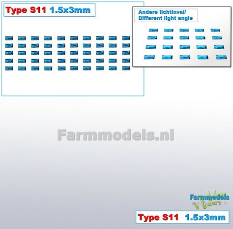 50x Zelfklevende BLAUWE GLIMMERS/ REFLECTOREN  Type S11  afmeting: 1,5 x 3 mm  Kleur: HELDER BLAUW  Farmmodels.nl