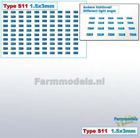100x Zelfklevende BLAUWE GLIMMERS/ REFLECTOREN  Type S11  afmeting: 1,5 x 3 mm  Kleur: HELDER BLAUW  Farmmodels.nl