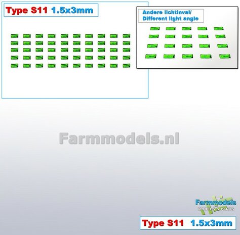 50x Zelfklevende GROENE GLIMMERS/ REFLECTOREN  Type S11  afmeting: 1,5 x 3 mm  Kleur: HELDER GROEN  Farmmodels.nl