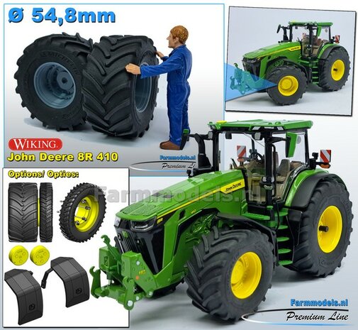 &Oslash; 54.8 x 25.8 mm: JD 8R 410: 2x Michelin Axiobib2 Banden + RESIN Velgen BLANK Geleverd 1:32    Farmmodels Premium Line Series 