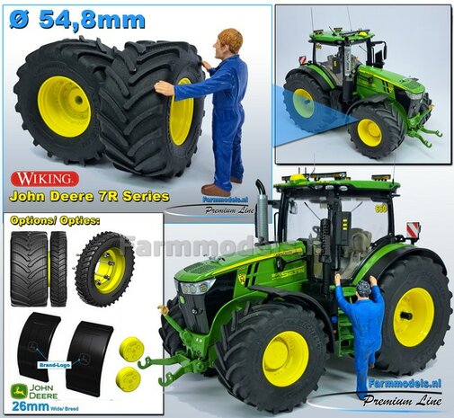&Oslash; 54.8 x 25.8 mm: JD 7R Series: 2x Michelin Axiobib2 Banden + RESIN Velgen JOHN DEERE GEEL gespoten  1:32  Farmmodels Premium Line Series 